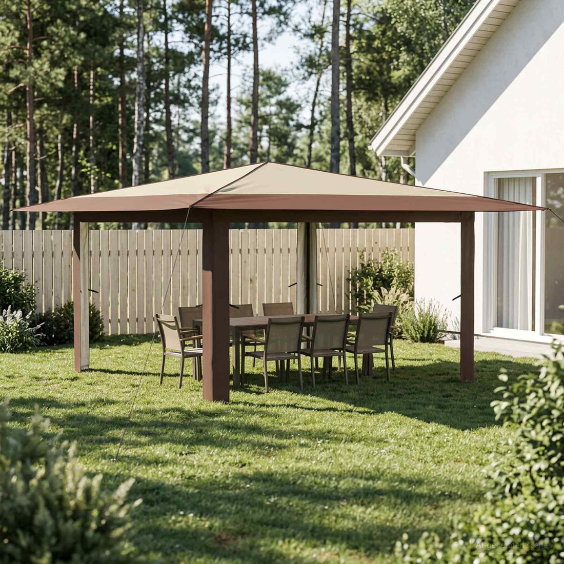vidaXL Gazebo sin pared lateral 4 x 4 m Crema y marrón