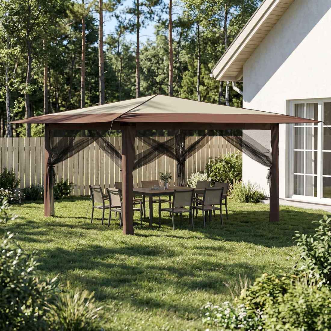 vidaXL Gazebo con 4 paredes laterales 4 x 4 m Crema y marrón