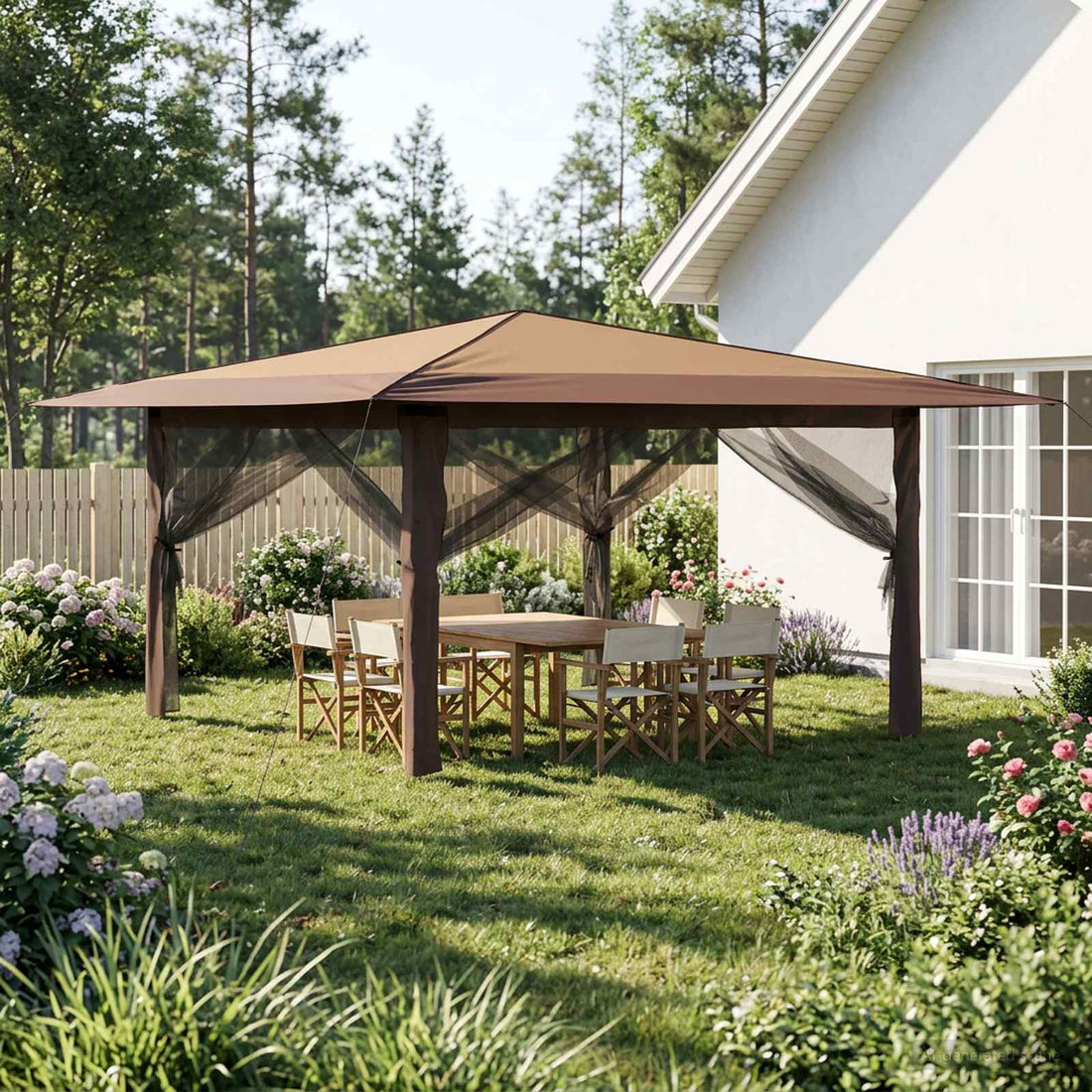 vidaXL Gazebo con 4 paredes laterales 4 x 4 m Beige y Marrón