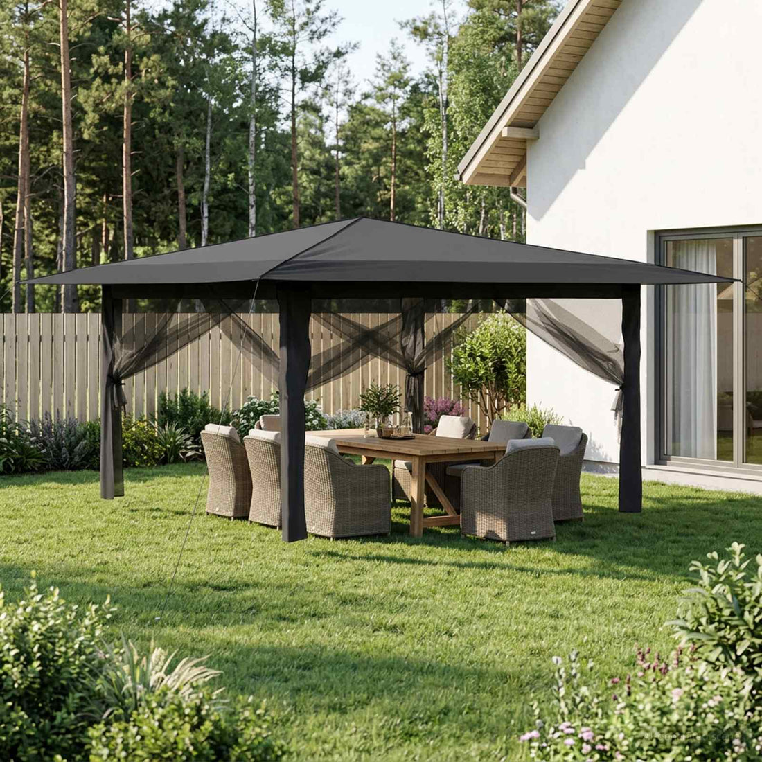 vidaXL Gazebo con 4 paredes laterales 4 x 4 m Gris Claro y Antracita