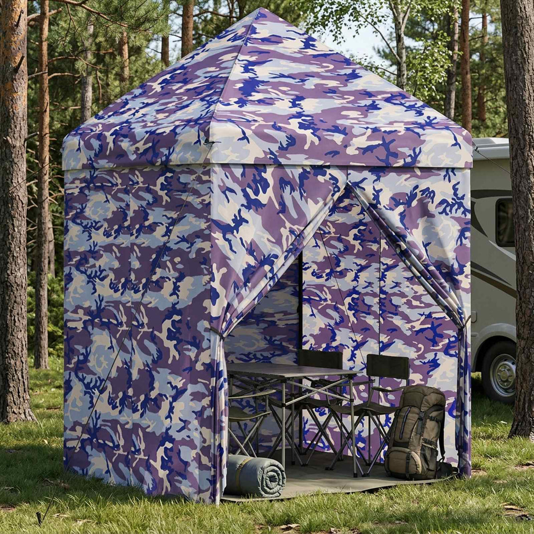 vidaXL Toldo Pop-up con 4 Paredes Laterales 2,9 x 2,9 m Camuflaje azul