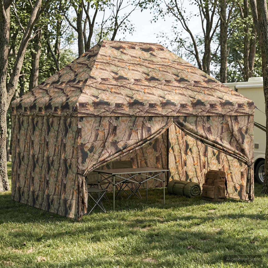 vidaXL Toldo Pop-up con 4 Paredes Laterales 3 x 4,5 m Camuflaje Bosque