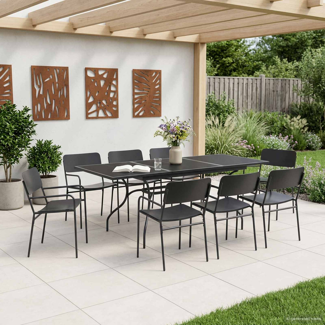vidaXL Conjunto de Comedor de Jardín 9 uds. Gris antracita Acero