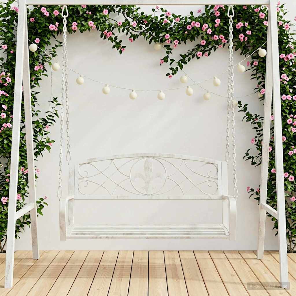 vidaXL Banco Columpio Acero 110,5 x 59 x 55 cm Blanco antiguo