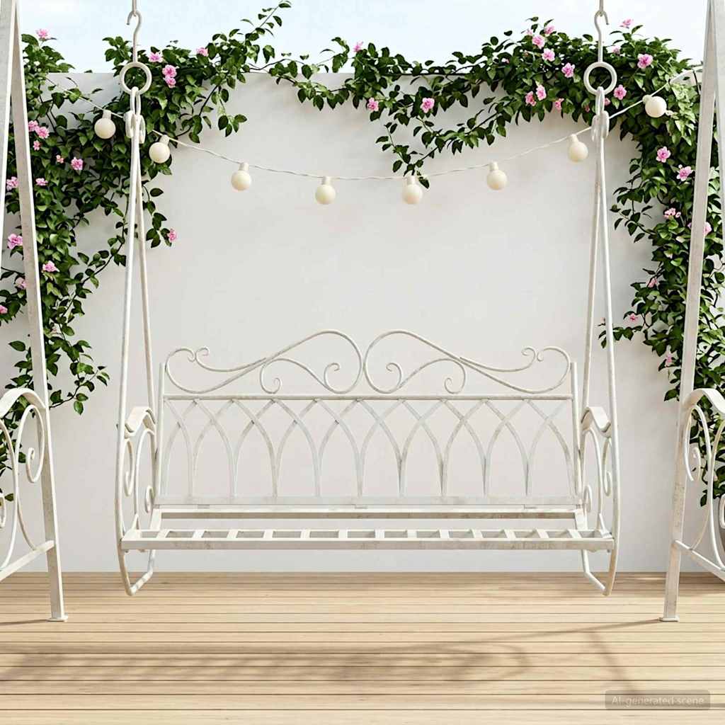 vidaXL Banco Columpio Acero 112 x 60 x 126,5 cm Blanco antiguo