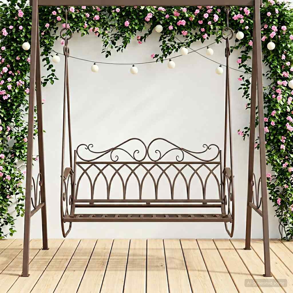 vidaXL Banco Columpio Acero 112 x 60 x 126,5 cm Marrón antiguo