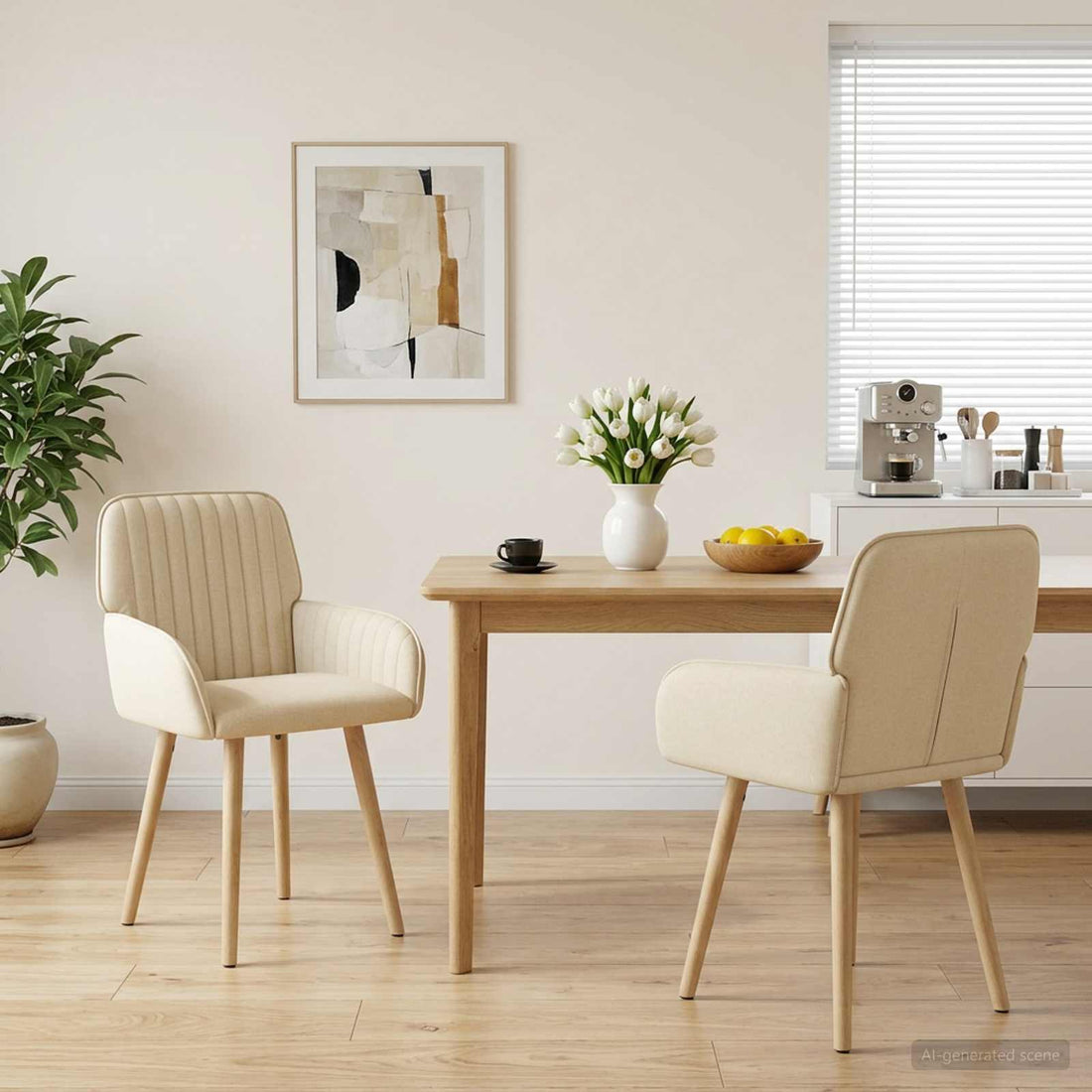 vidaXL Sillas de comedor 2 uds. Tela Crema 56,5 x 50 x 87,5 cm