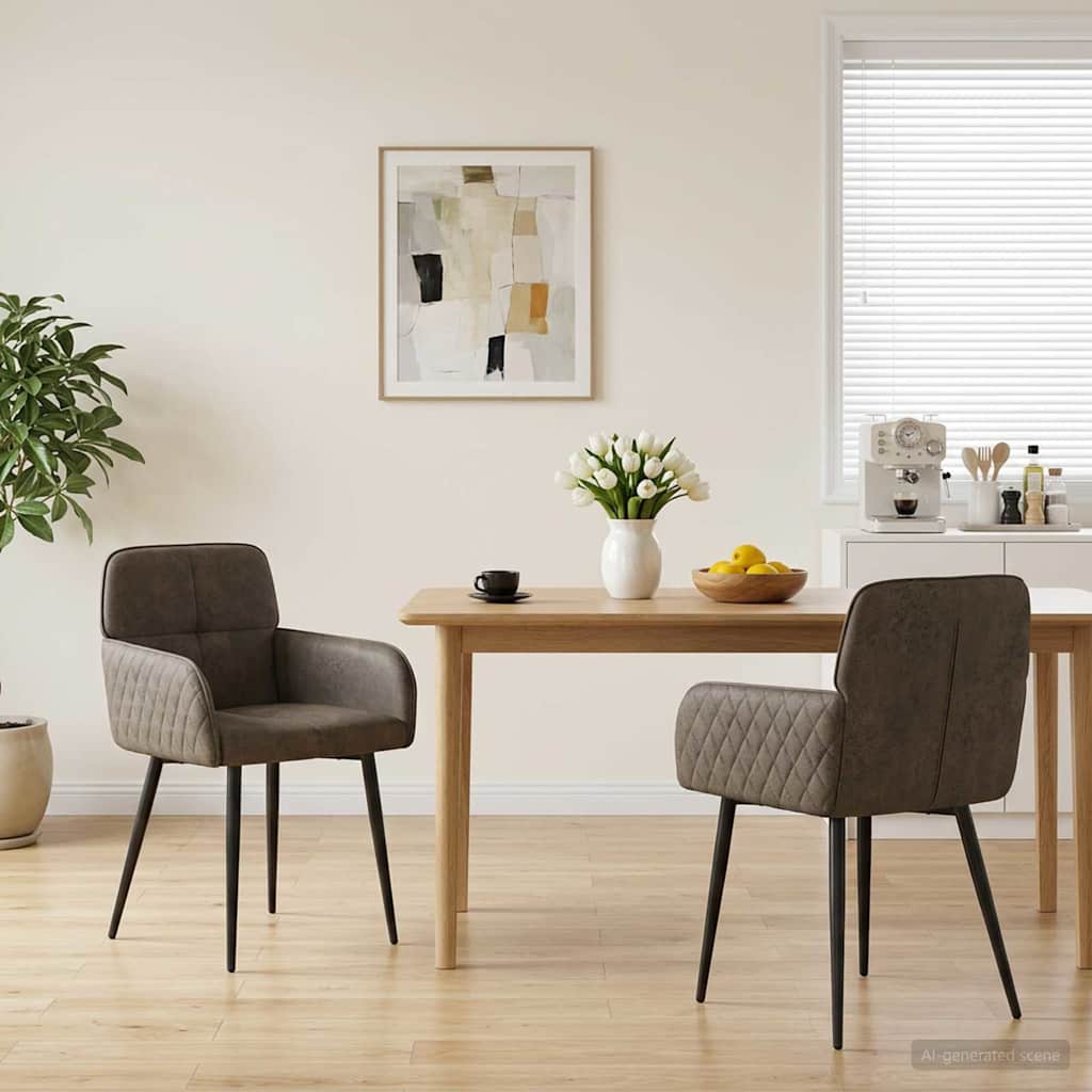 vidaXL Sillas de comedor 2 uds. Cuero de Suede Sintético Gris oscuro