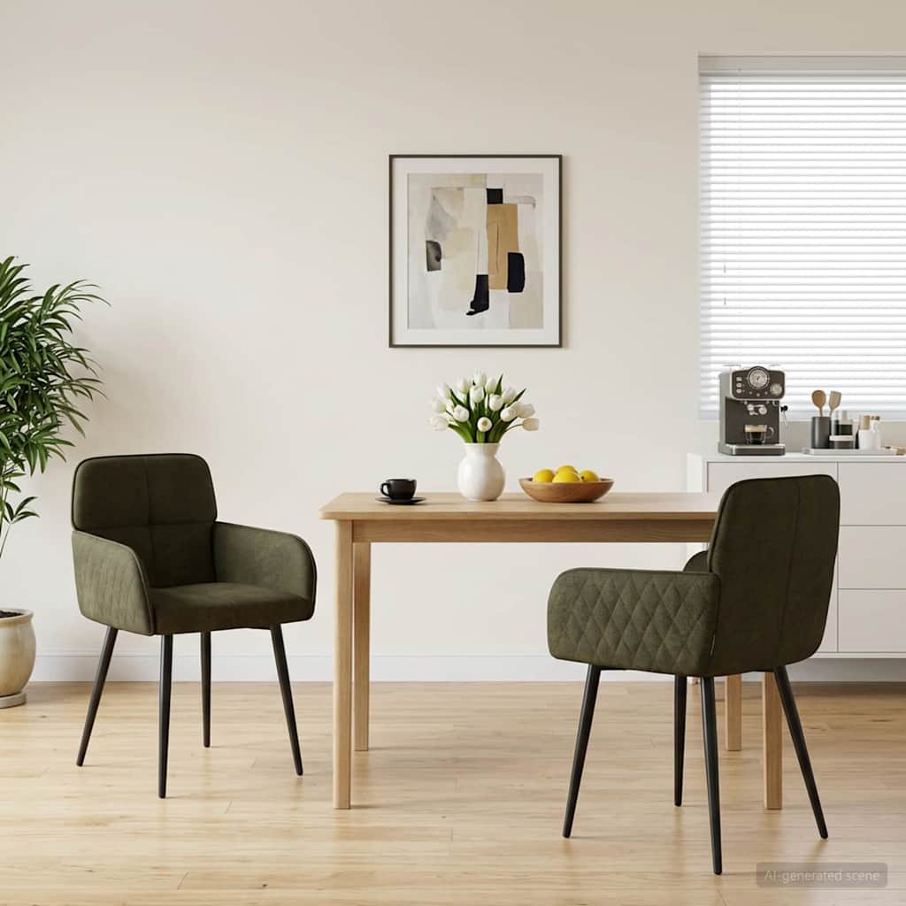 vidaXL Sillas de comedor 2 uds. Cuero de Suede Sintético Verde militar