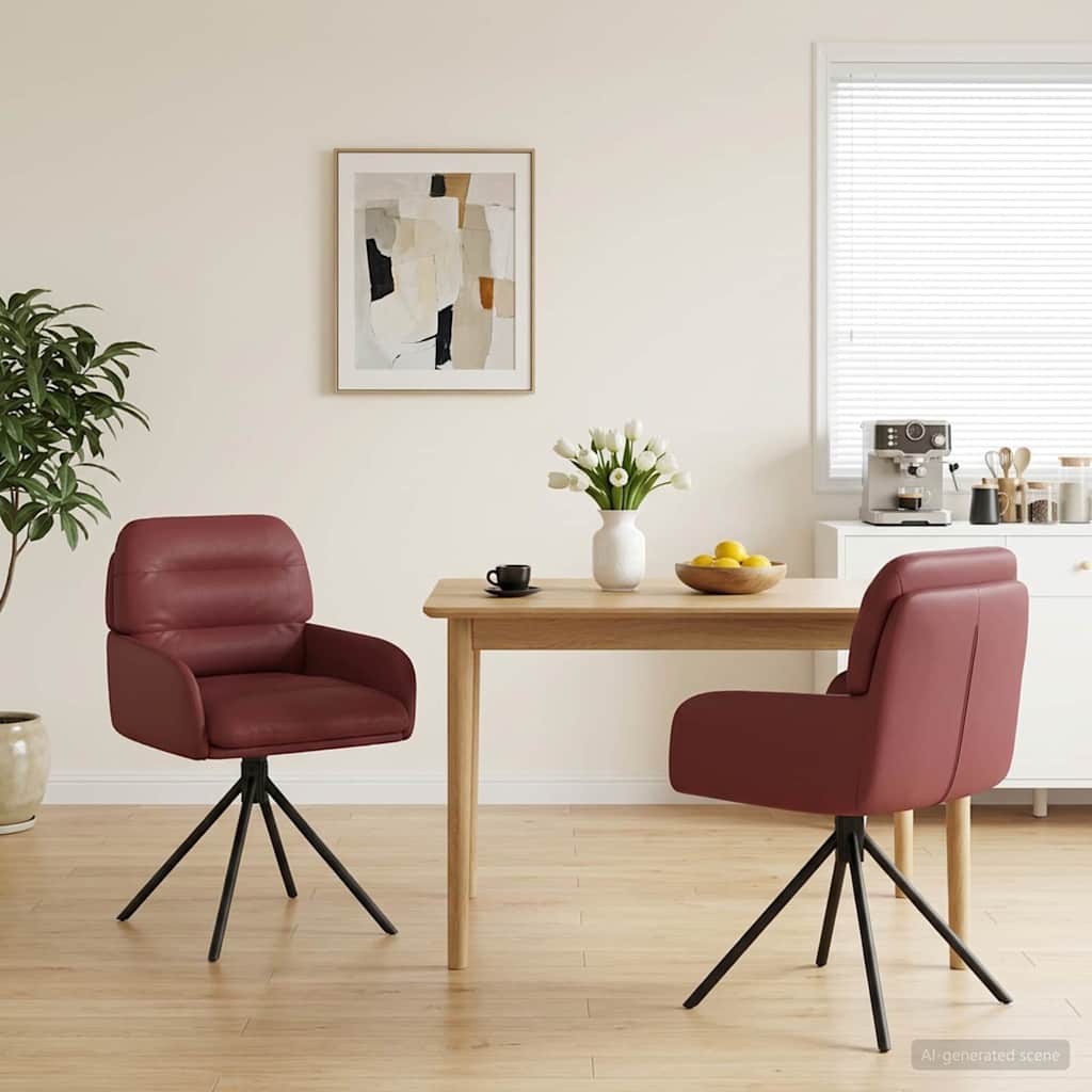 vidaXL Sillas de comedor giratorias 2 uds. Cuero sintético Rojo vino