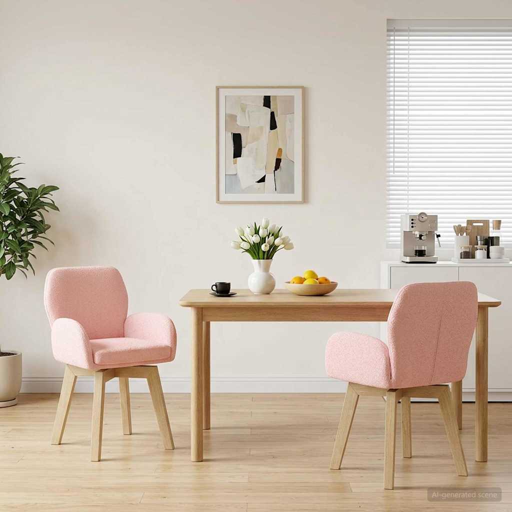 vidaXL Sillas de comedor giratorias 2 uds. Bouclé Rosa 54 x 58 x 87 cm