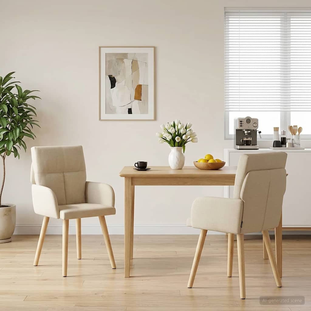 vidaXL Sillas de comedor 2 uds. Tela Crema 60 x 56 x 85 cm