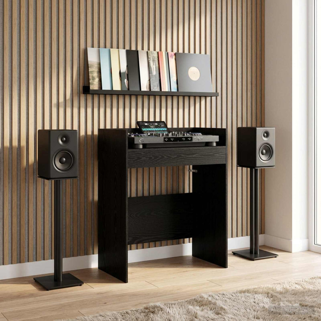 vidaXL Mesa de DJ Roble Negro 82 x 45 x 102 cm Madera de ingeniería