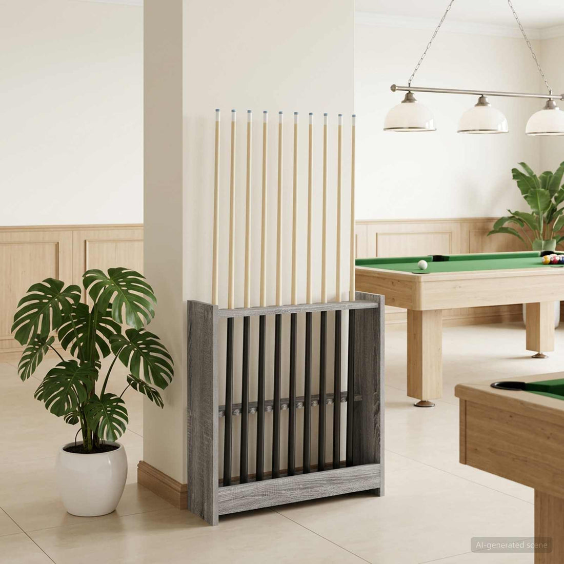 vidaXL soporte para tacos de billar Madera de ingeniería Sonoma gris