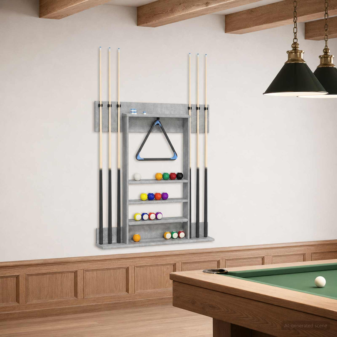 vidaXL soporte para tacos de billar Madera de ingeniería Gris Hormigón