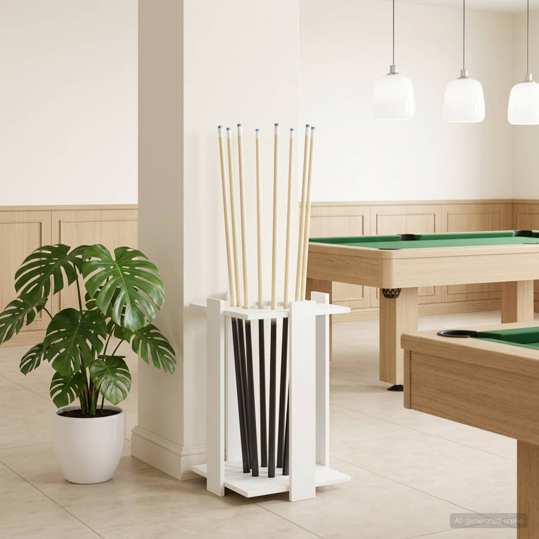 vidaXL soporte para tacos de billar Madera de ingeniería Blanco