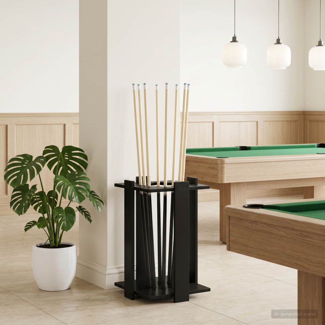 vidaXL soporte para tacos de billar Madera de ingeniería Negro