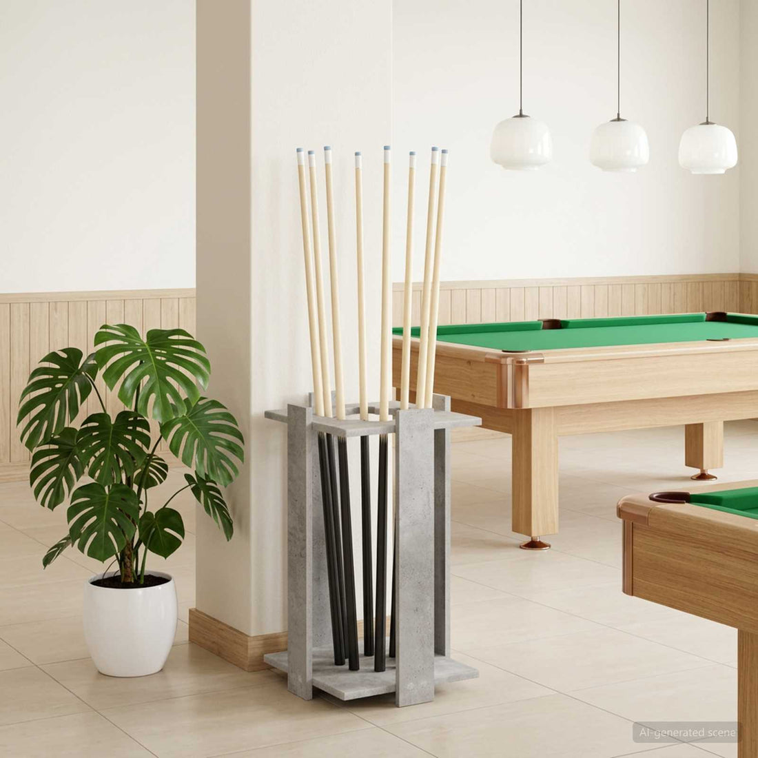 vidaXL soporte para tacos de billar Madera de ingeniería Gris Hormigón