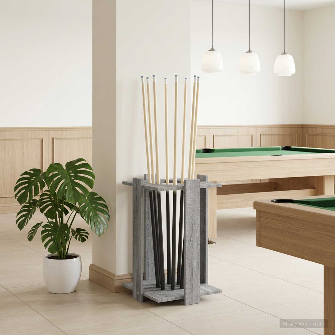 vidaXL soporte para tacos de billar Madera de ingeniería Sonoma gris