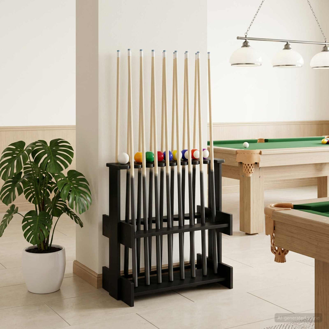 vidaXL soporte para tacos de billar Madera de ingeniería Negro