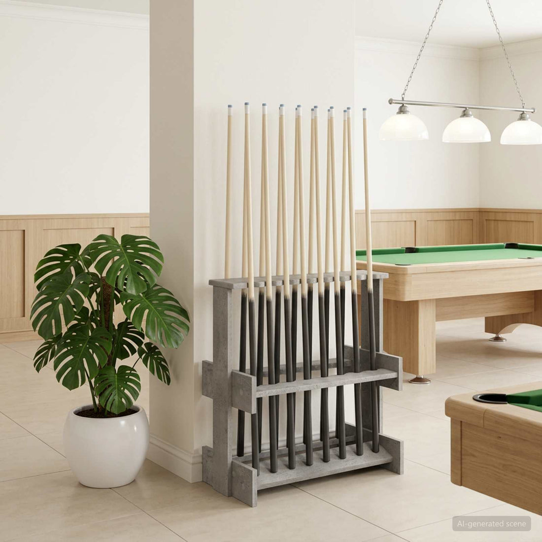 vidaXL soporte para tacos de billar Madera de ingeniería Gris Hormigón