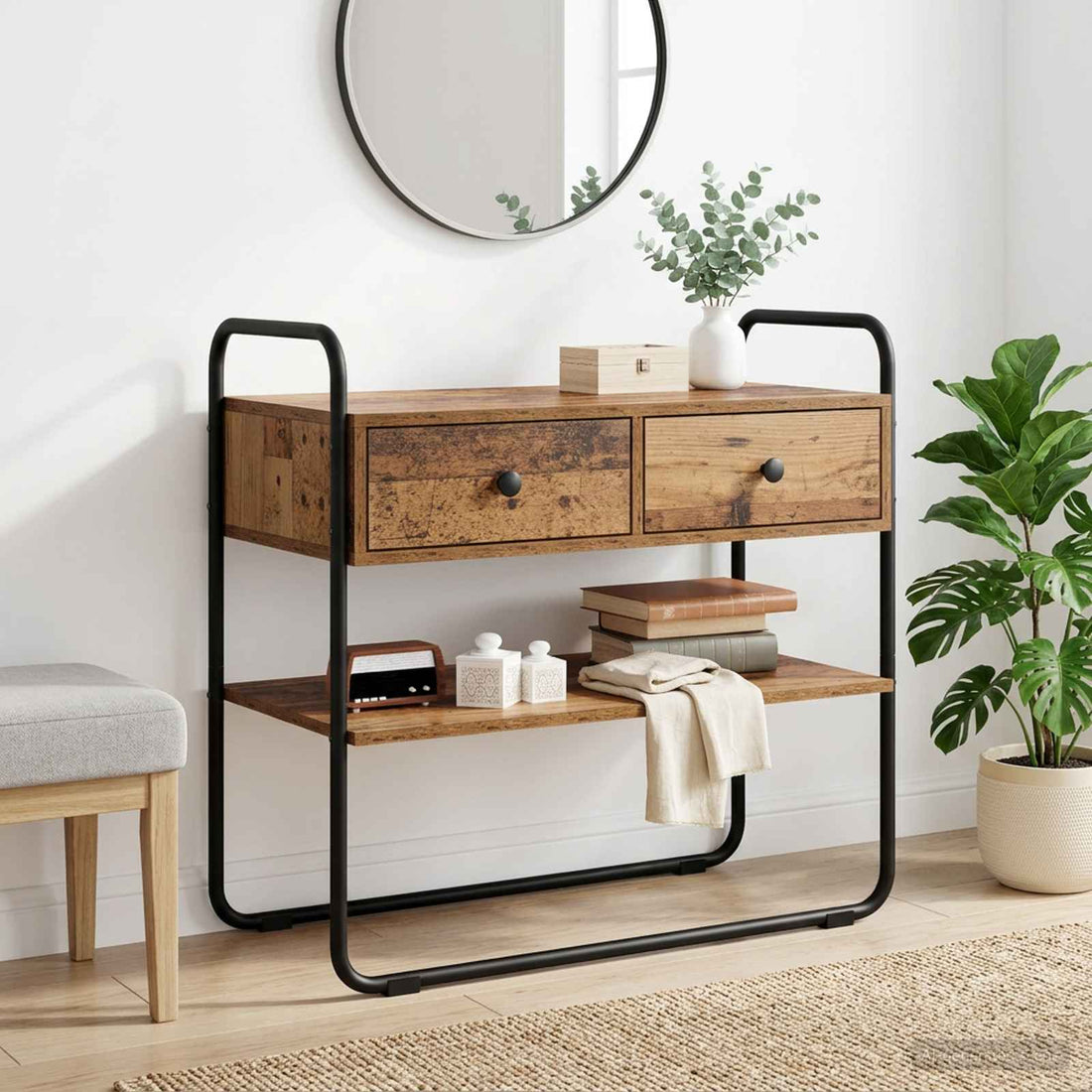 vidaXL Mesa Consola Madera envejecida 80 x 40 x 75 cm