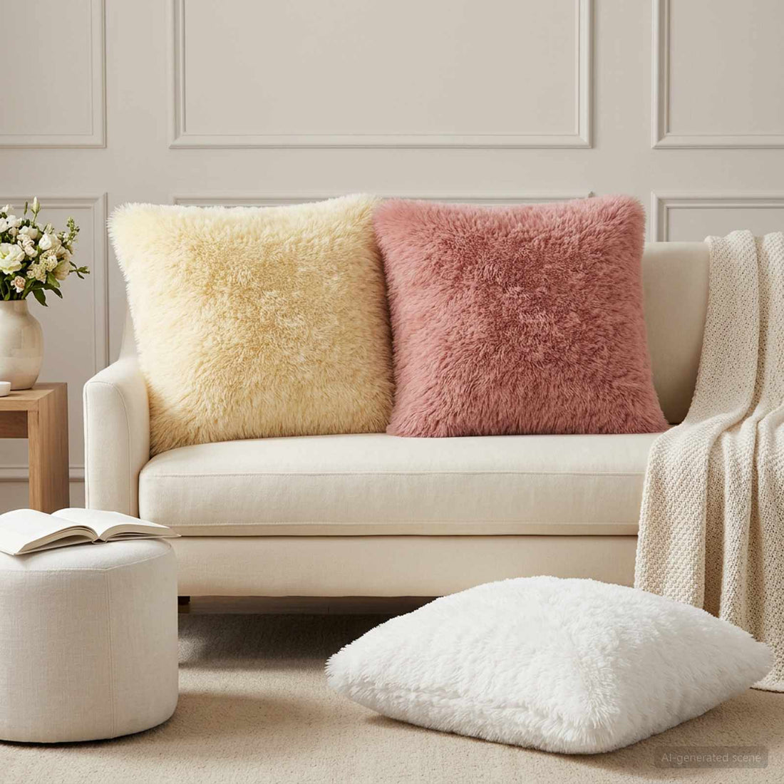 vidaXL Cojín con almohada HEERLEN 2 uds. Blanco Fleece PV