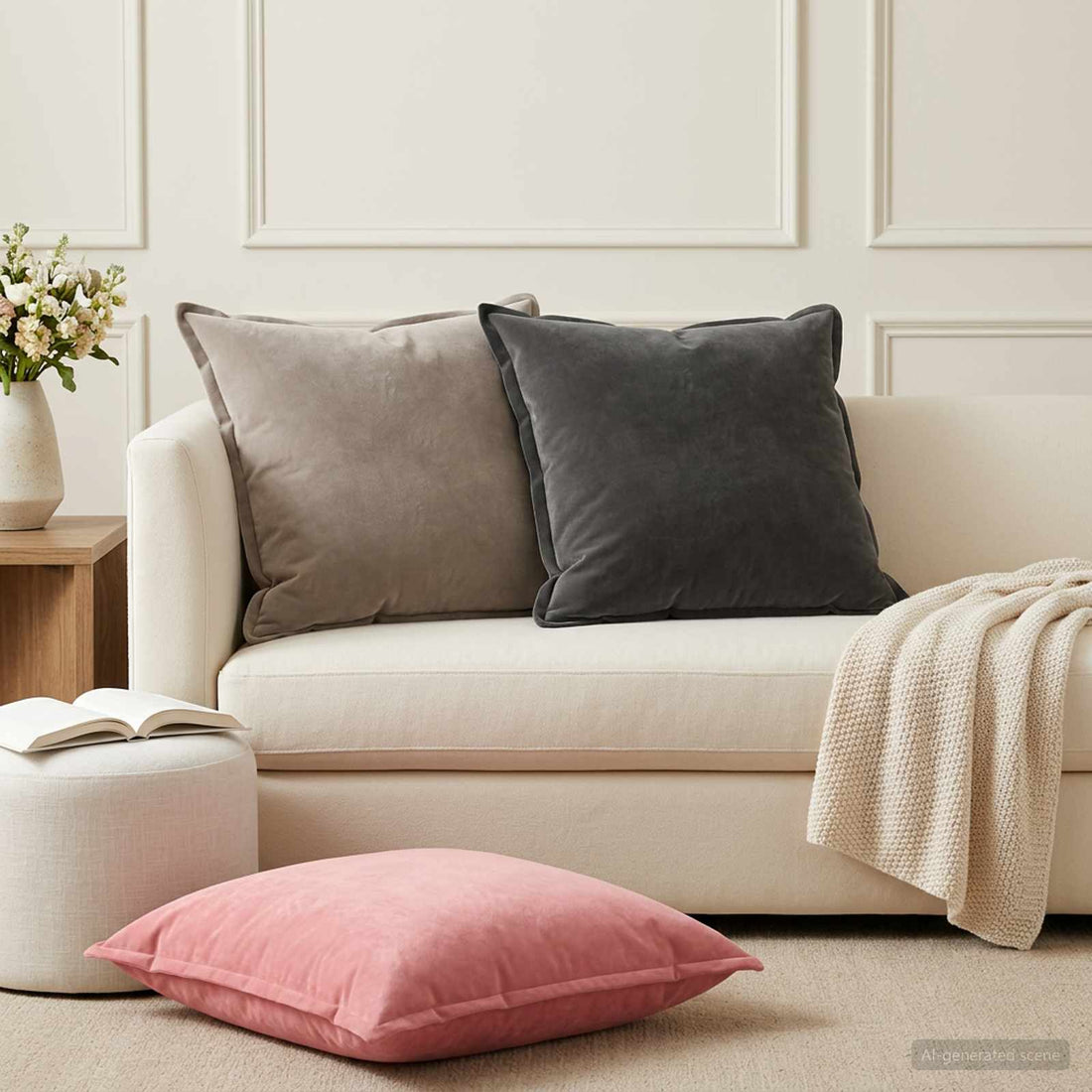 vidaXL Cojín con almohada HOUTEN 2 uds. Rosa Terciopelo