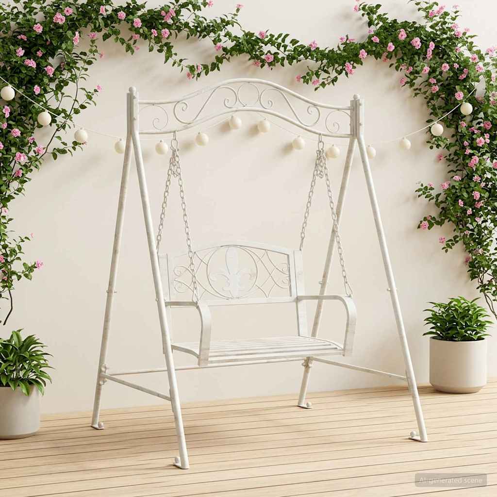 vidaXL Banco Columpio Acero 113 x 121,5 x 168 cm Blanco antiguo