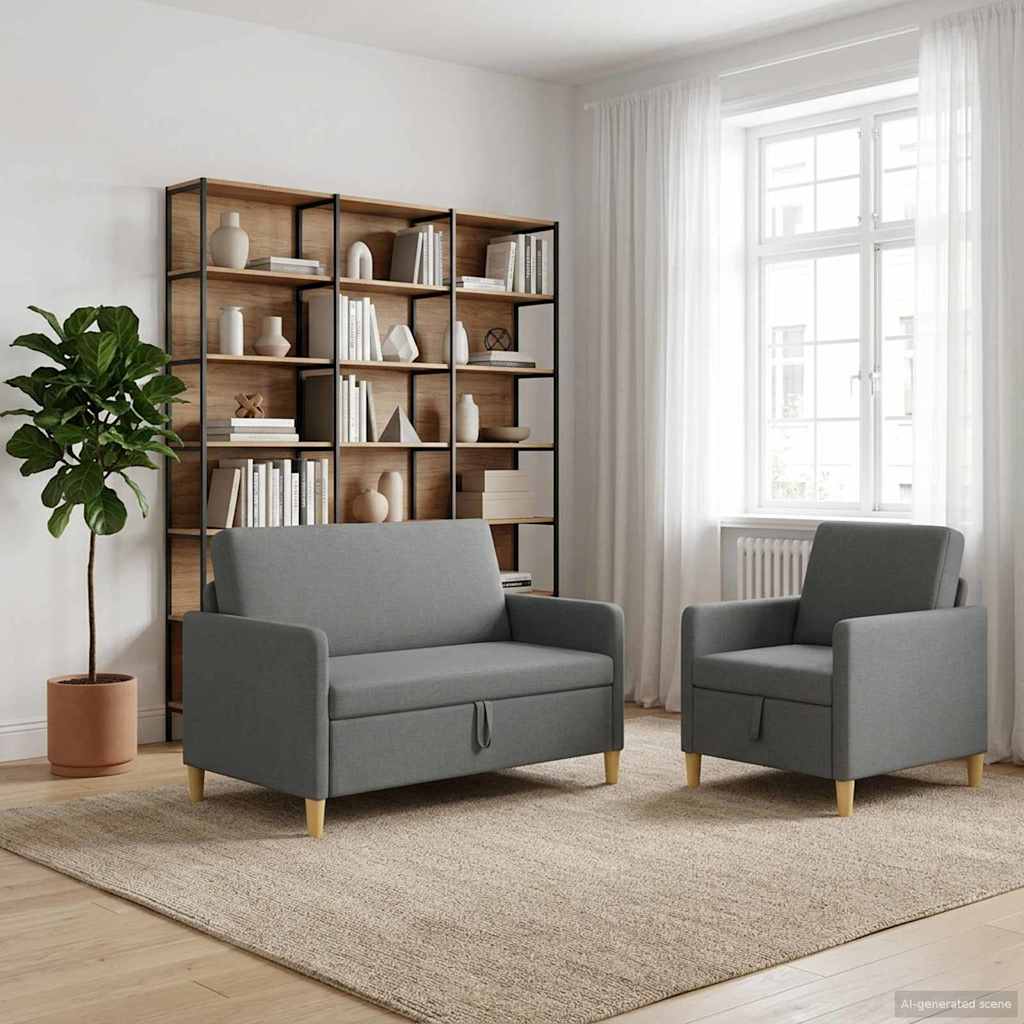 vidaXL Juego de Sofás con Almacenamiento 2 uds. Gris oscuro Poliéster
