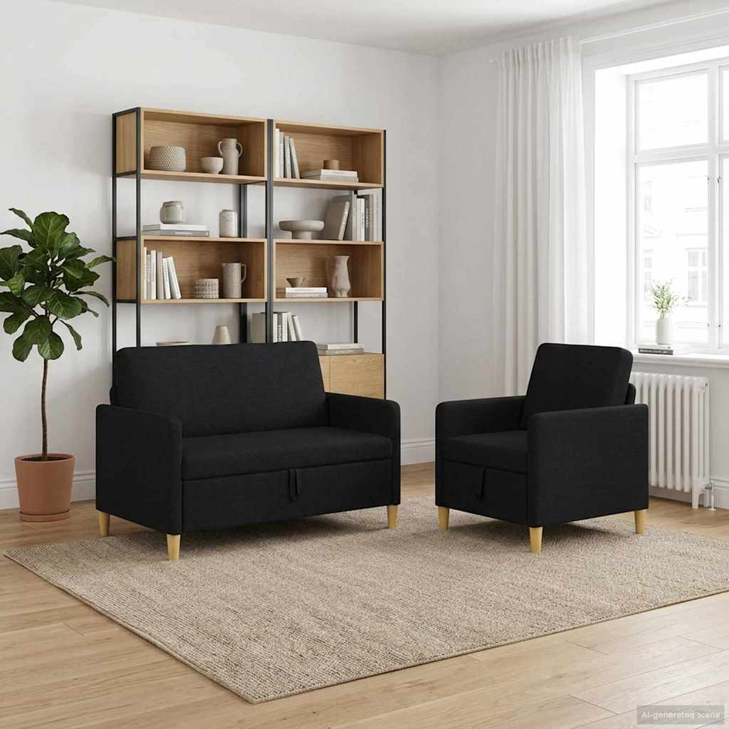 vidaXL Juego de Sofás con Almacenamiento 2 uds. Negro Poliéster