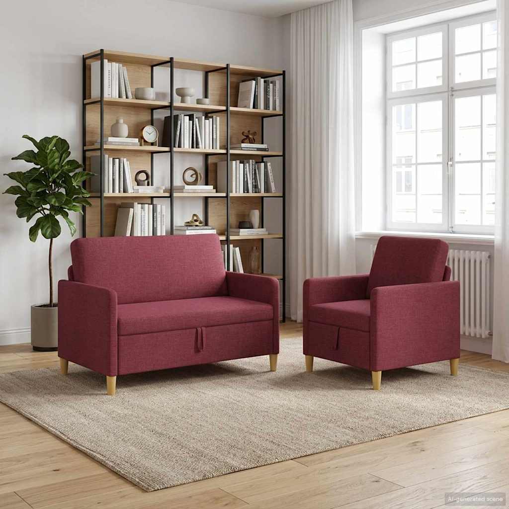 vidaXL Juego de Sofás con Almacenamiento 2 uds. Rojo vino Poliéster