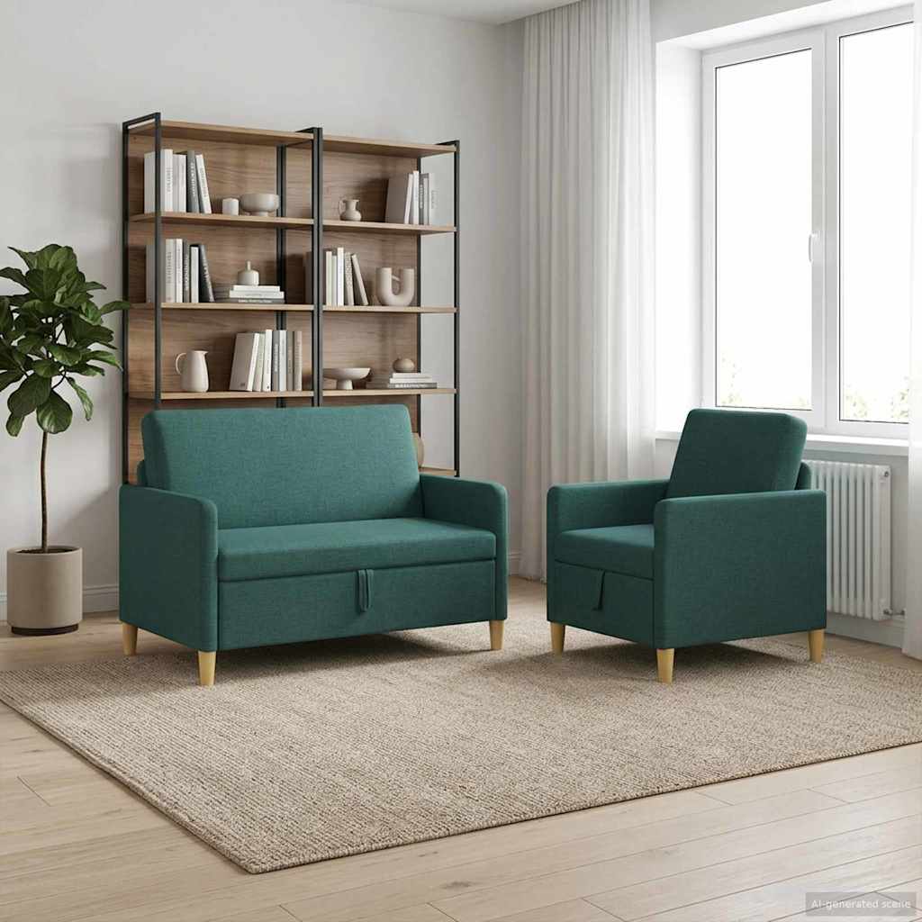 vidaXL Juego de Sofás con Almacenamiento 2 uds. Verde oscuro Poliéster