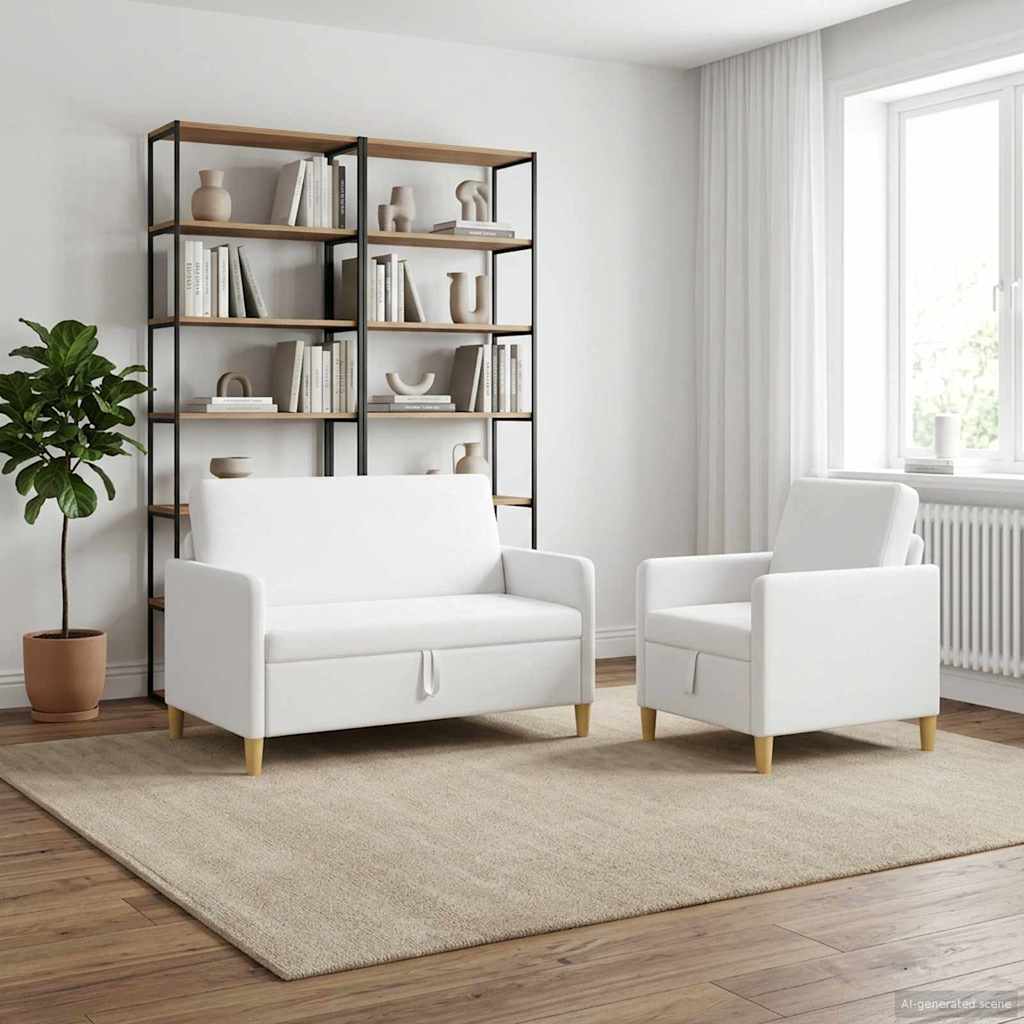 vidaXL Juego de Sofás con Almacenamiento 2 uds. Blanco Poliéster