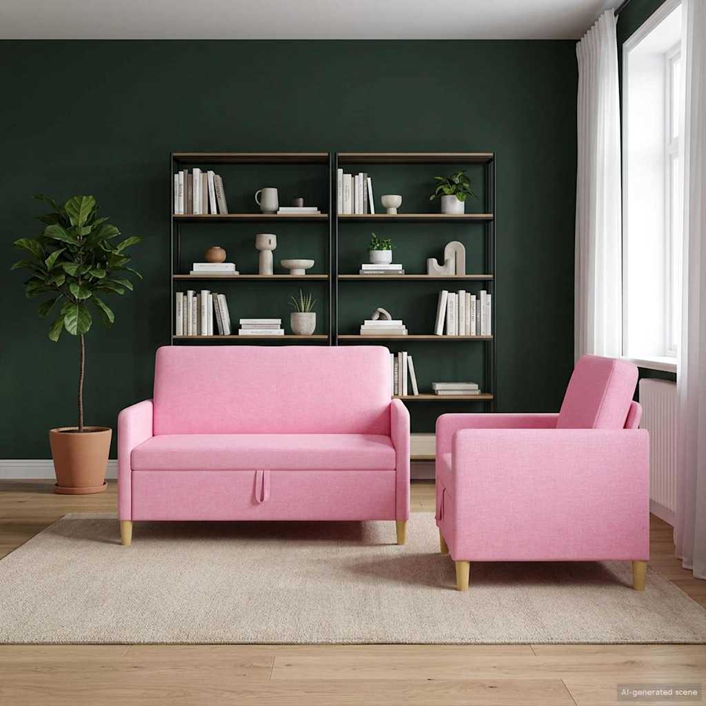 vidaXL Juego de Sofás con Almacenamiento 2 uds. Rosa Poliéster