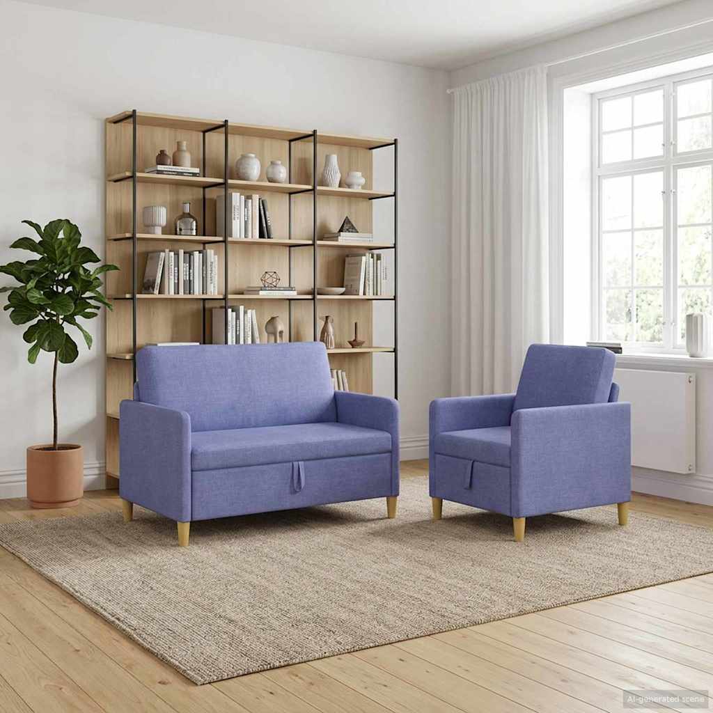 vidaXL Juego de Sofás con Almacenamiento 2 uds. Azul jeans Poliéster