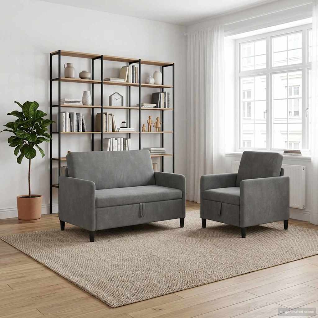vidaXL Juego de Sofás con Almacenamiento 2 uds. Gris oscuro Poliéster
