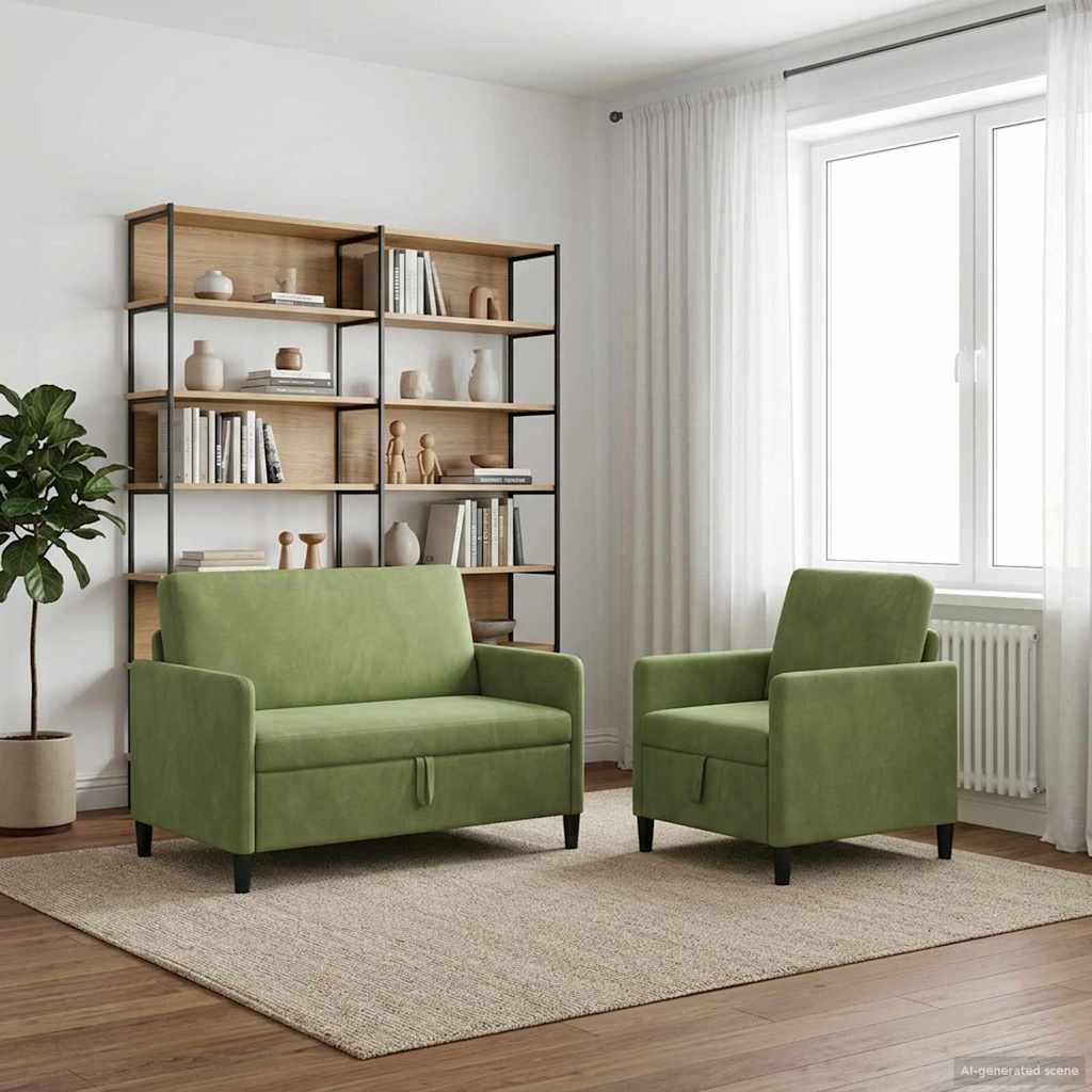 vidaXL Juego de Sofás con Almacenamiento 2 uds. Verde claro Poliéster