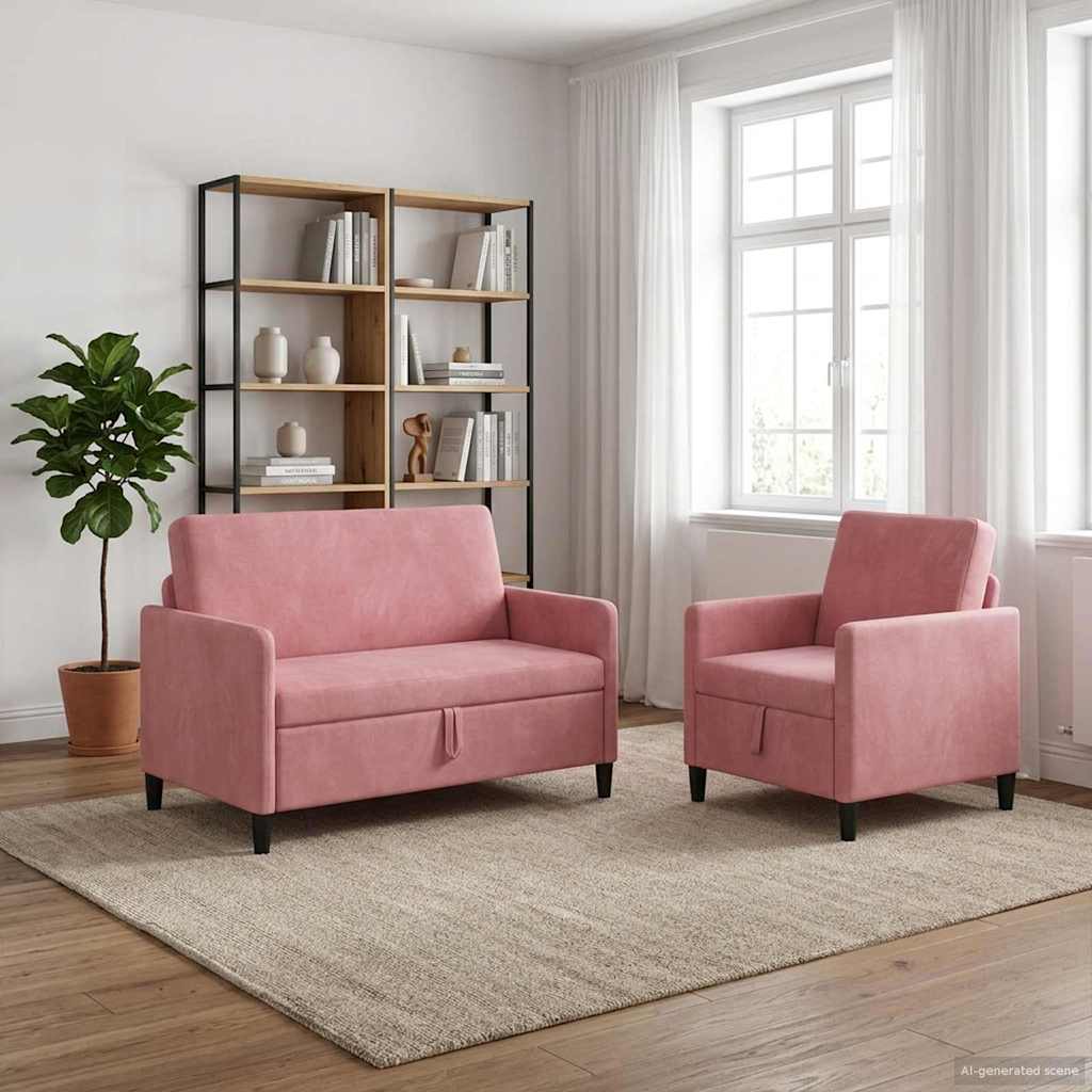 vidaXL Juego de Sofás con Almacenamiento 2 uds. Rosa Poliéster