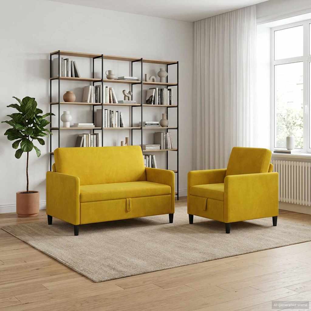 vidaXL Juego de Sofás con Almacenamiento 2 uds. Amarillo Poliéster