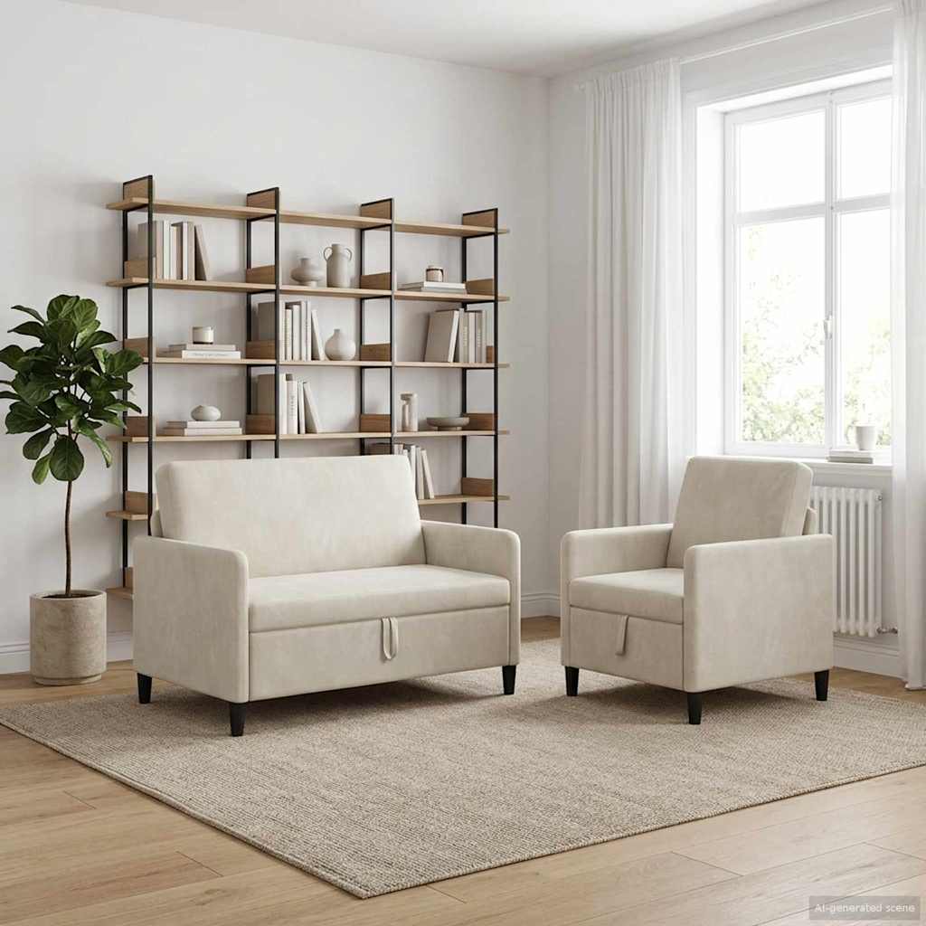 vidaXL Juego de Sofás con Almacenamiento 2 uds. Crema Poliéster