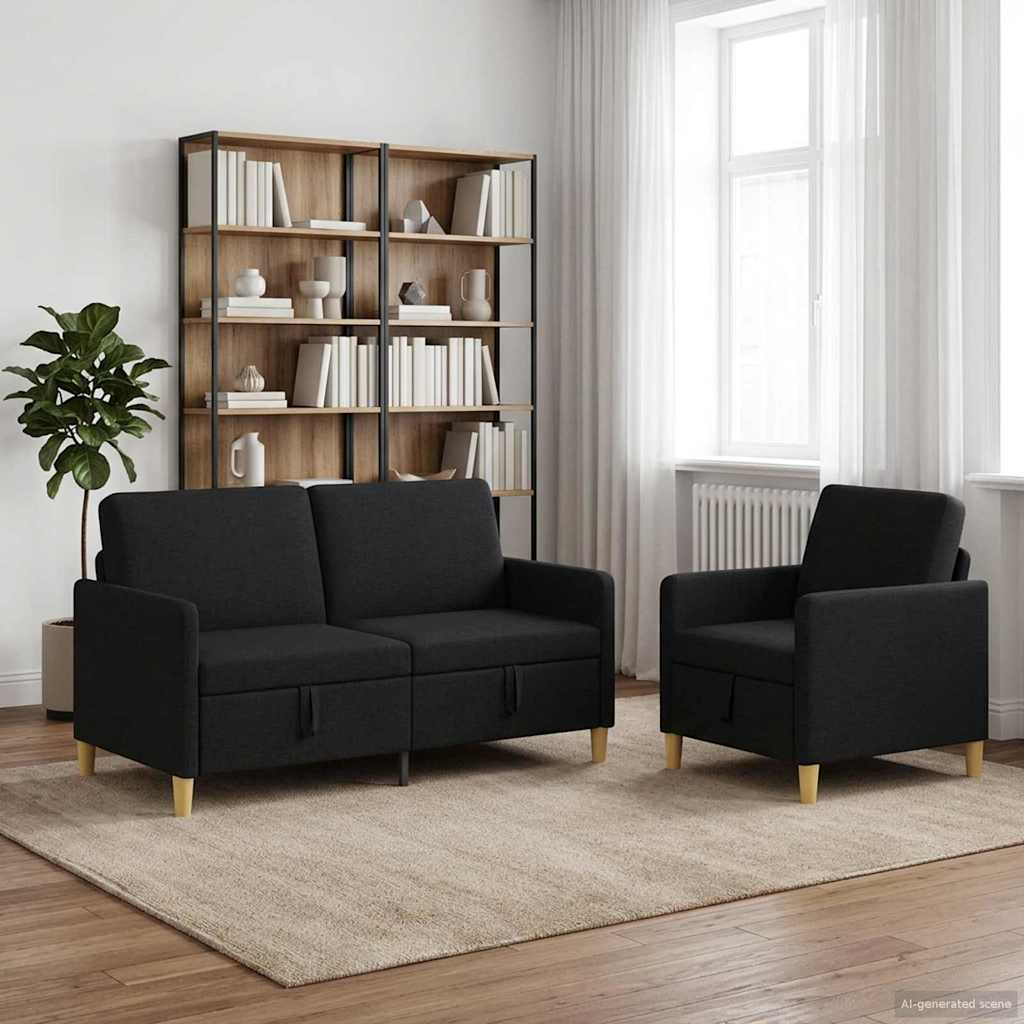 vidaXL Juego de Sofás con Almacenamiento 2 uds. Negro Poliéster