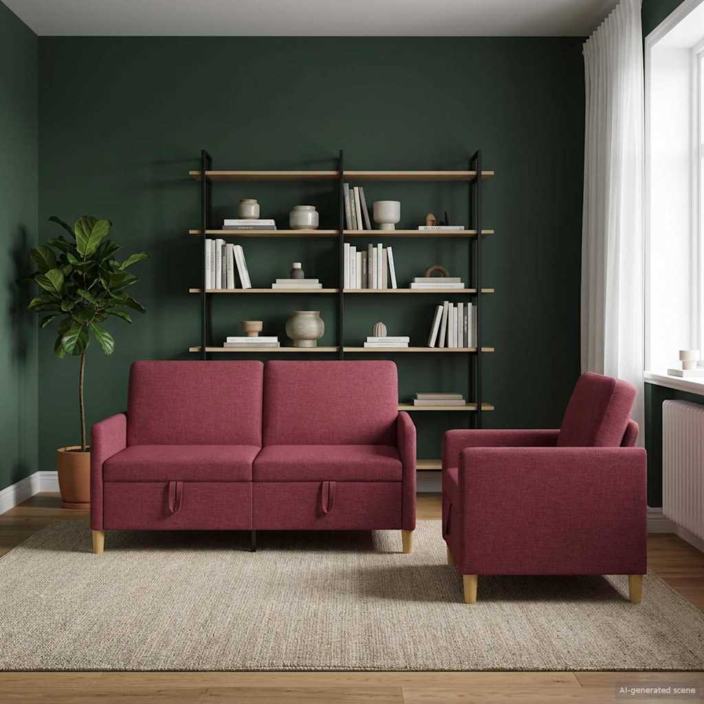 vidaXL Juego de Sofás con Almacenamiento 2 uds. Rojo vino Poliéster