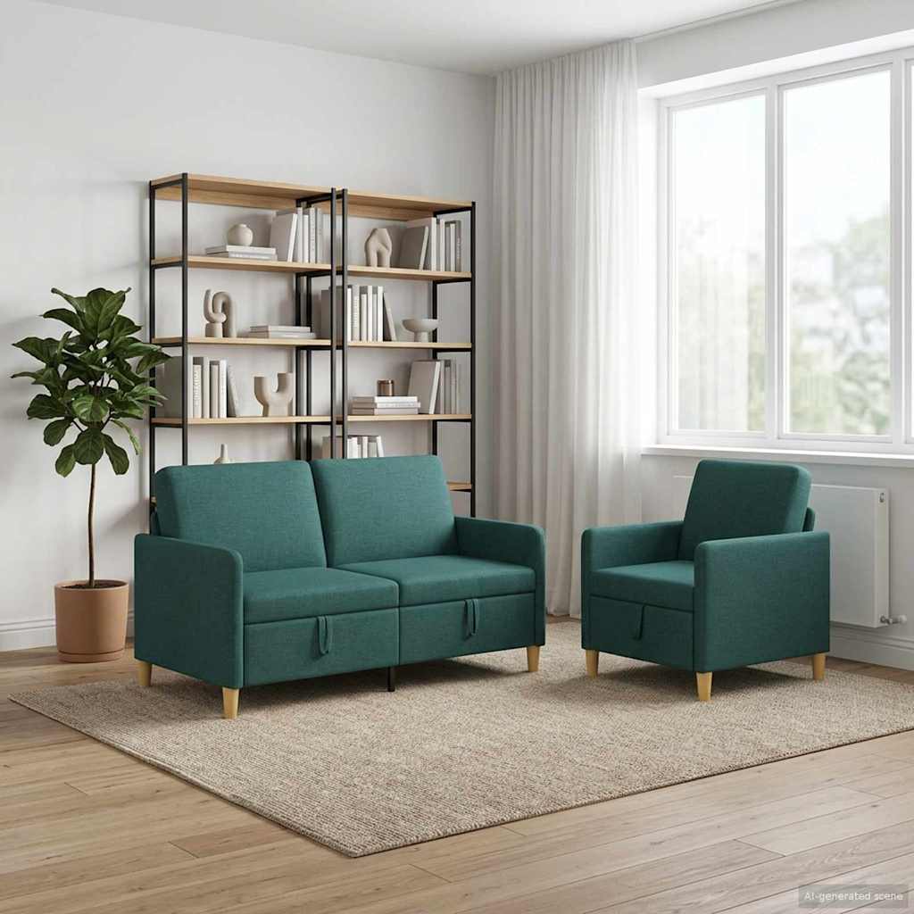vidaXL Juego de Sofás con Almacenamiento 2 uds. Verde oscuro Poliéster