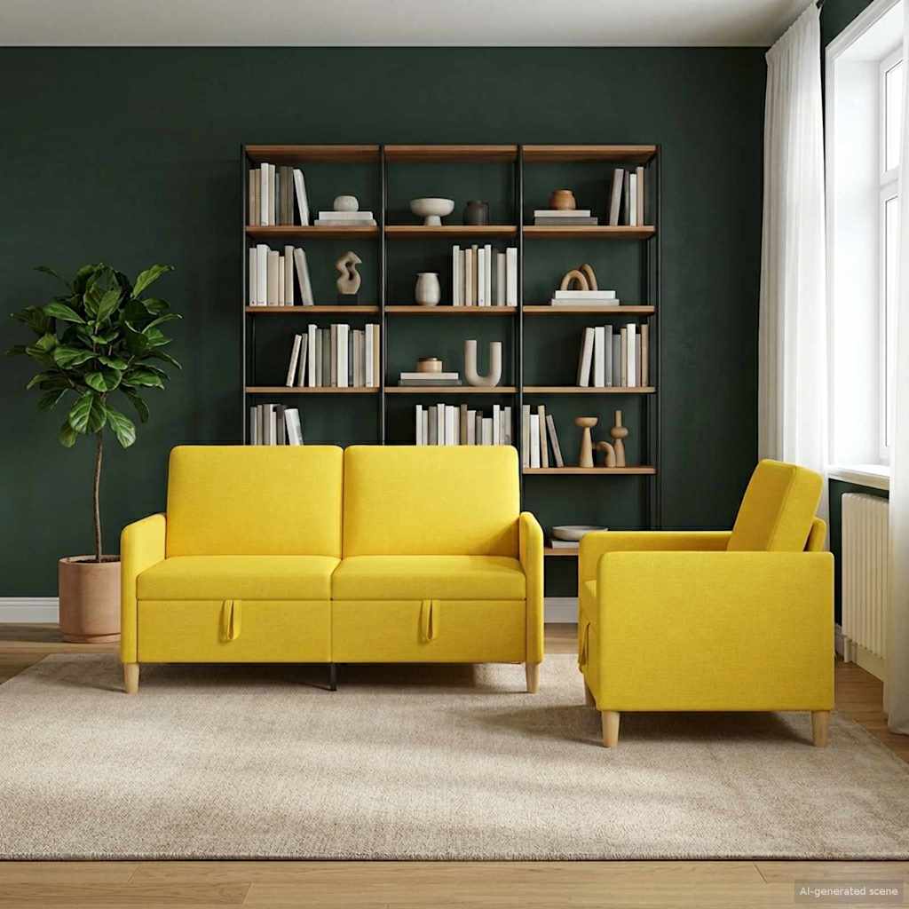 vidaXL Juego de Sofás con Almacenamiento 2 uds. Amarillo Claro