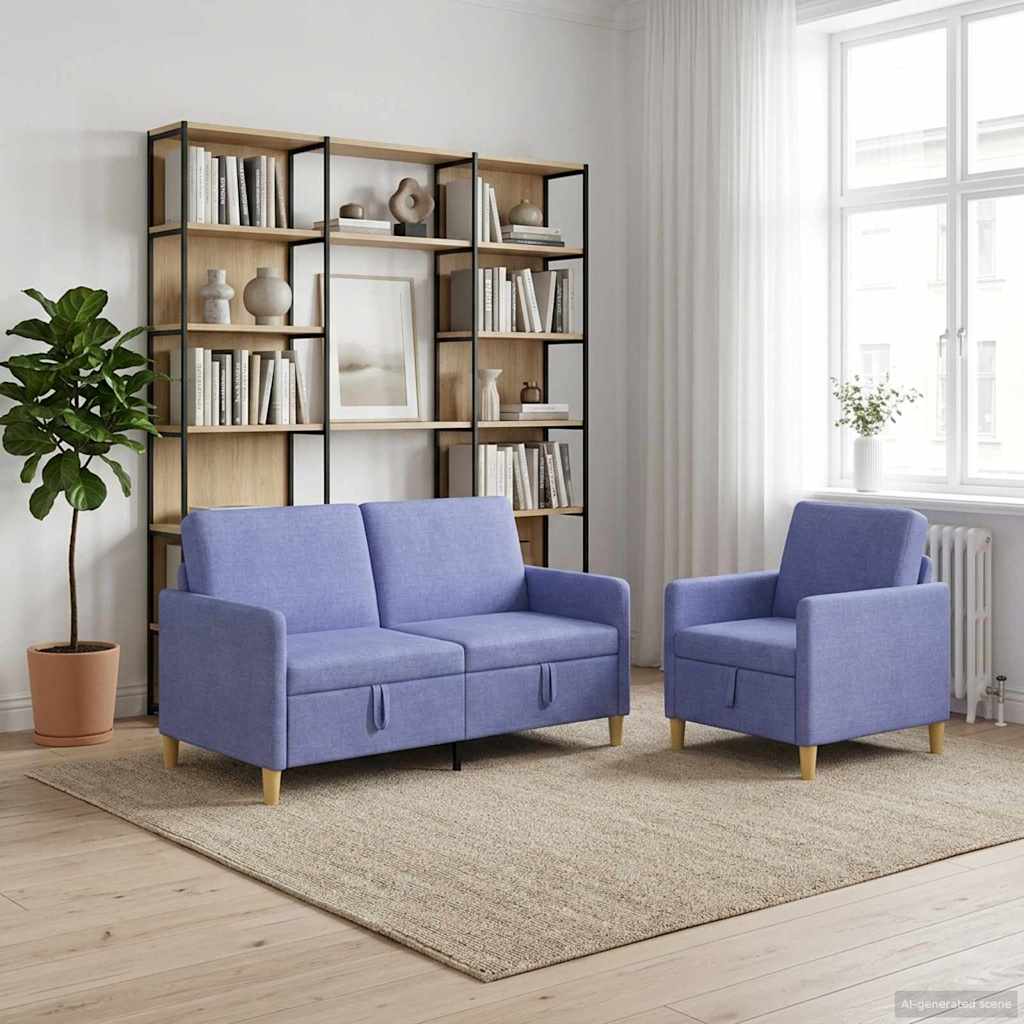 vidaXL Juego de Sofás con Almacenamiento 2 uds. Azul jeans Poliéster