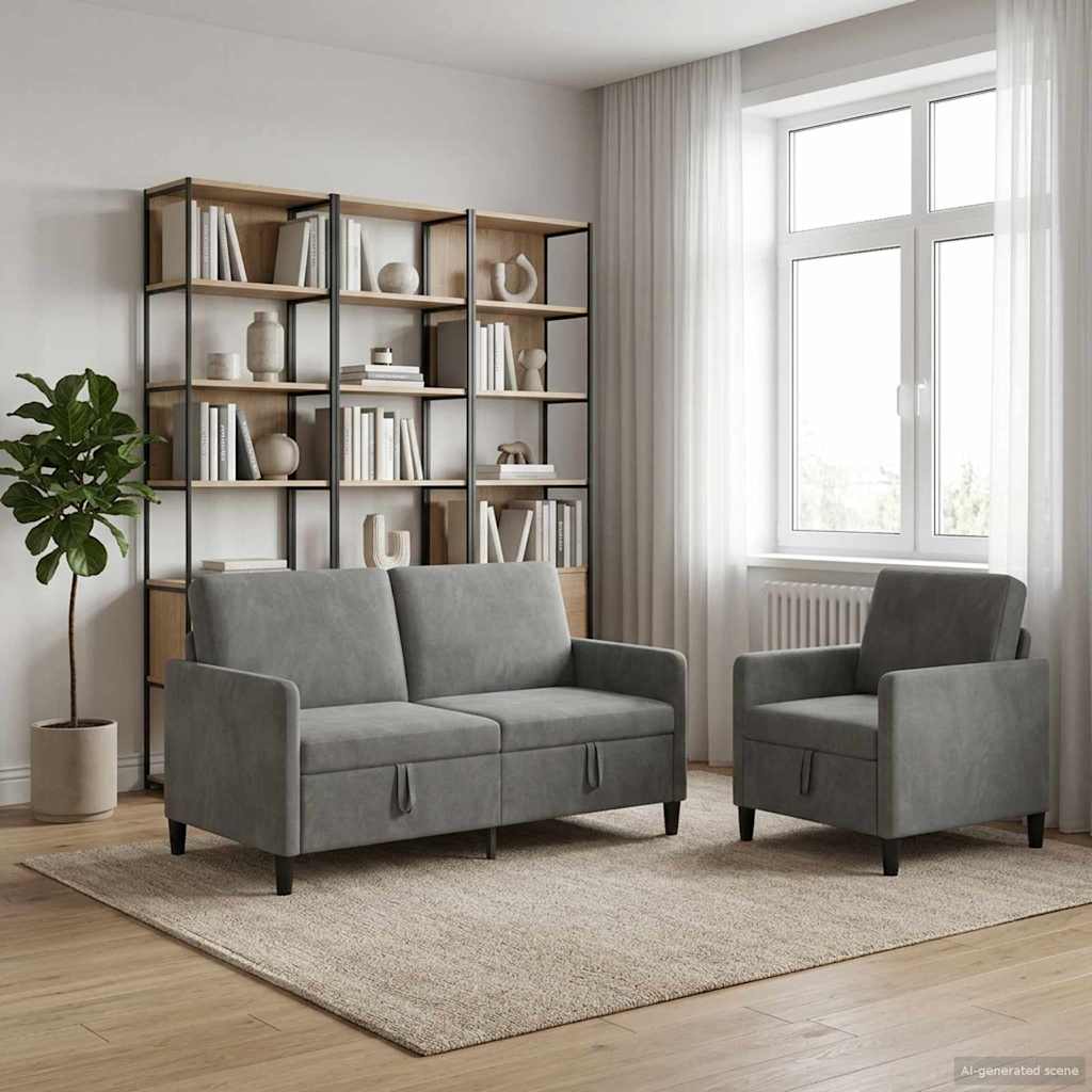 vidaXL Juego de Sofás con Almacenamiento 2 uds. Gris oscuro Poliéster