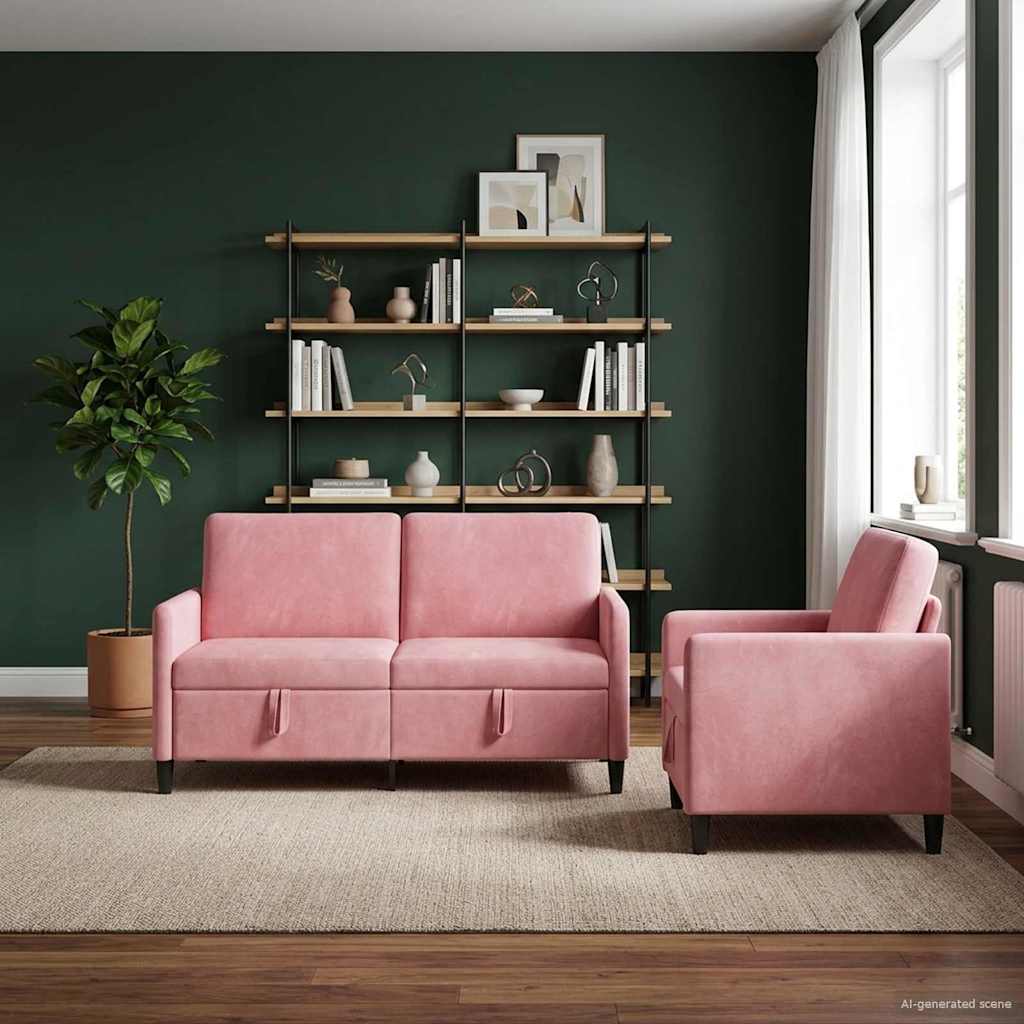 vidaXL Juego de Sofás con Almacenamiento 2 uds. Rosa Poliéster