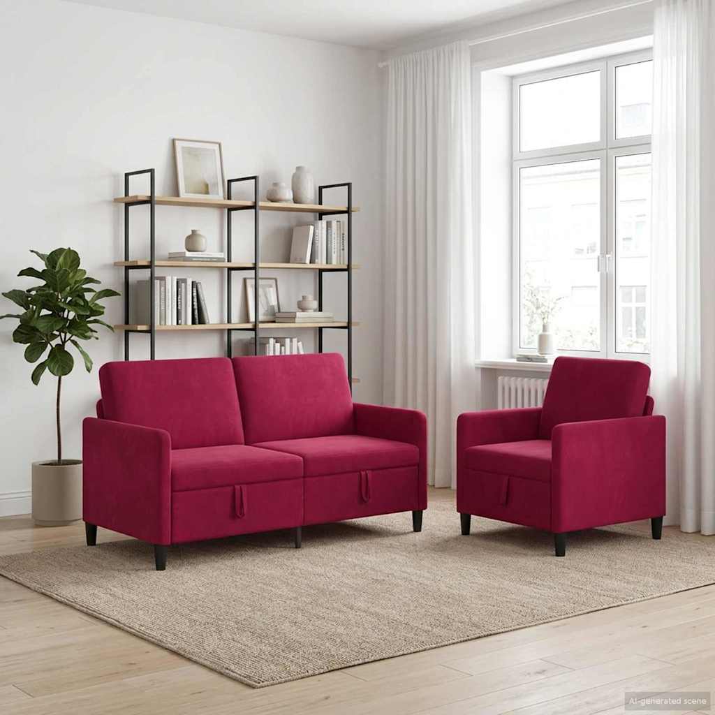 vidaXL Juego de Sofás con Almacenamiento 2 uds. Rojo vino Poliéster