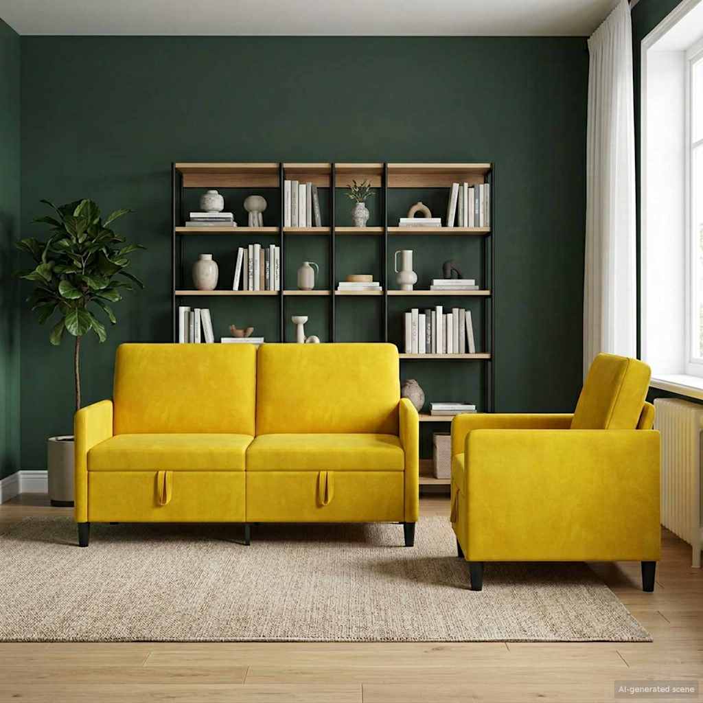 vidaXL Juego de Sofás con Almacenamiento 2 uds. Amarillo Poliéster